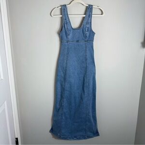 American Eagle Scoop Neck Sleeveless Denim Maxi Dress-Light Wash-Size 00